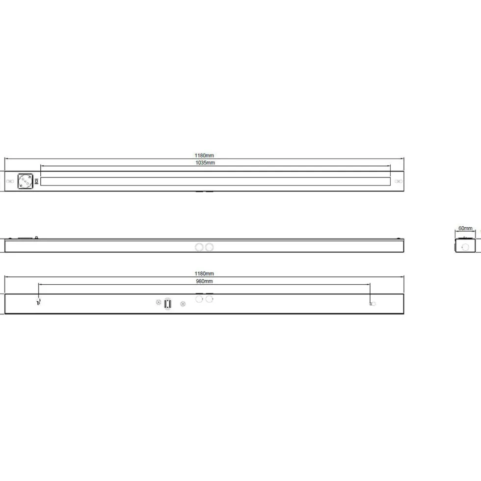 Bänky m. uttag 118cm